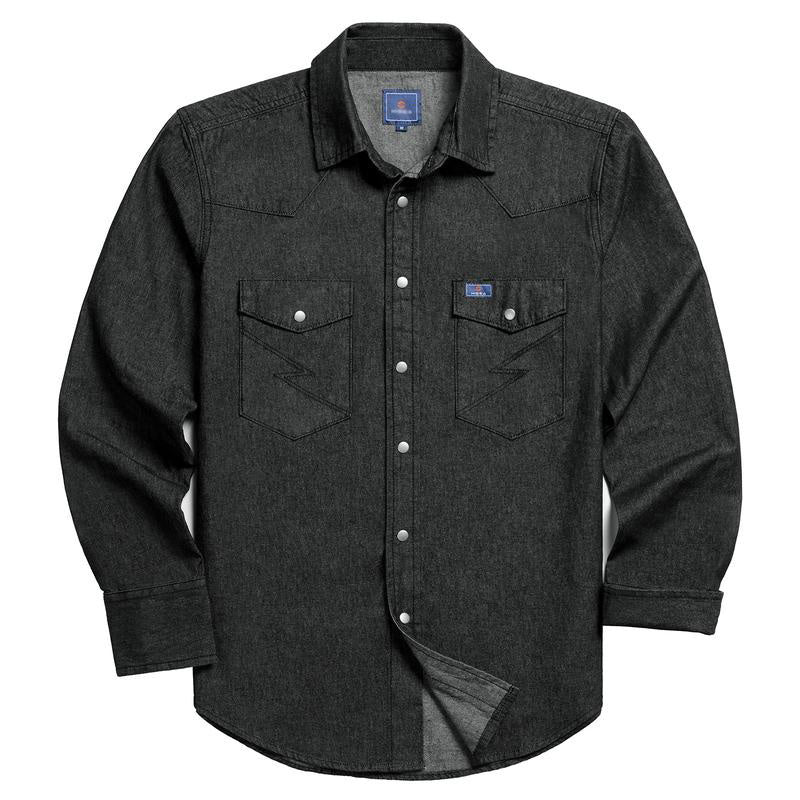 Men's Long Sleeve Stone-Washed and Pre-Washed Denim Work Shirt