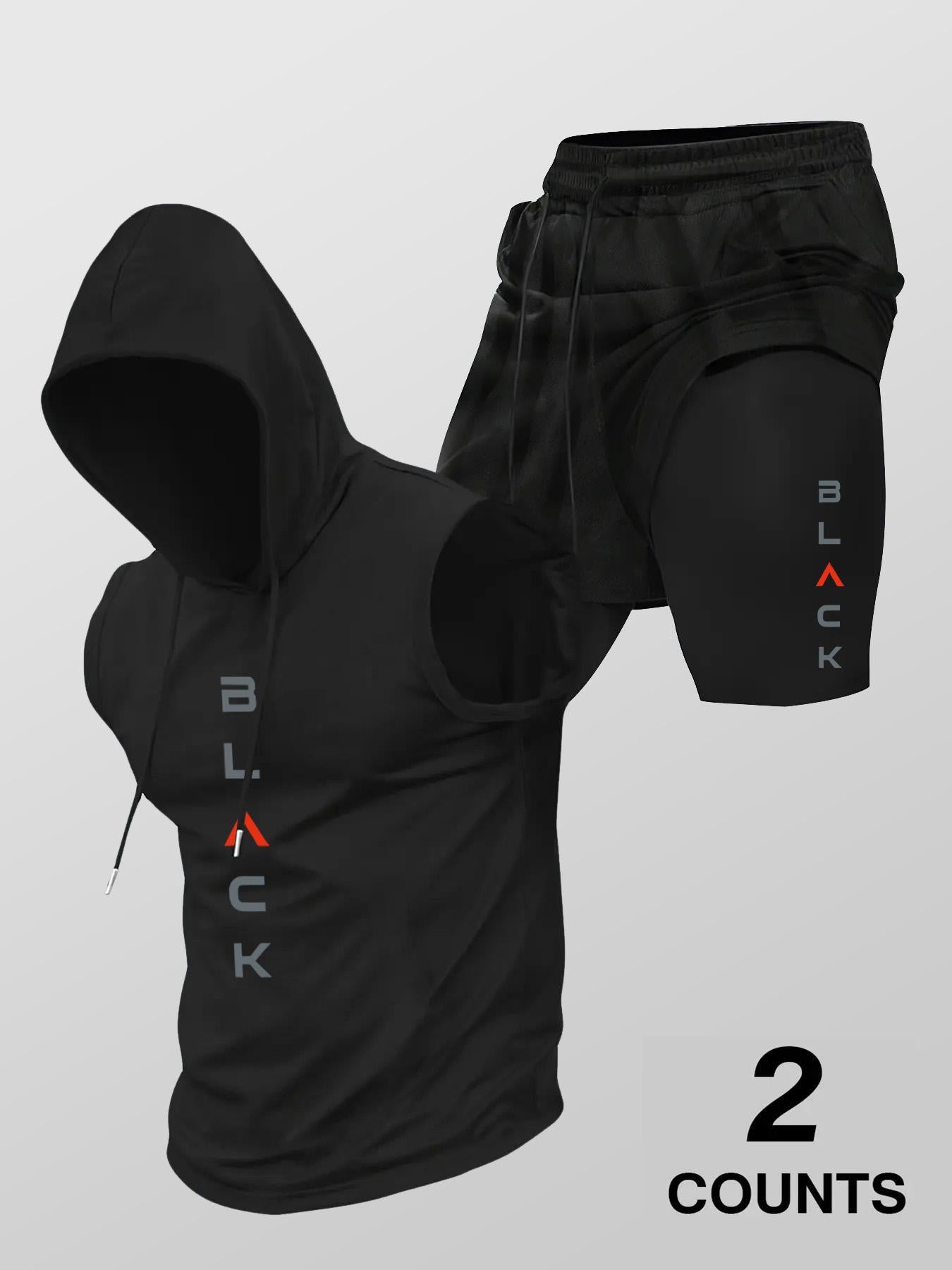 Men's Hooded Graphic Tank Top & Shorts Set