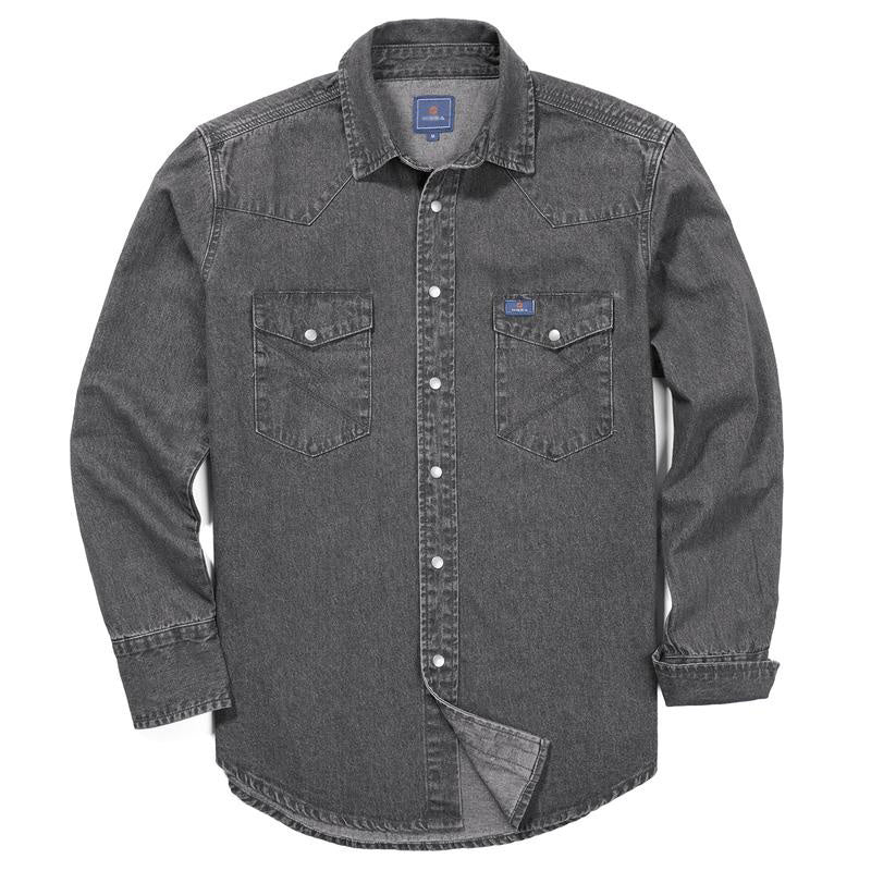 Men's Long Sleeve Stone-Washed and Pre-Washed Denim Work Shirt