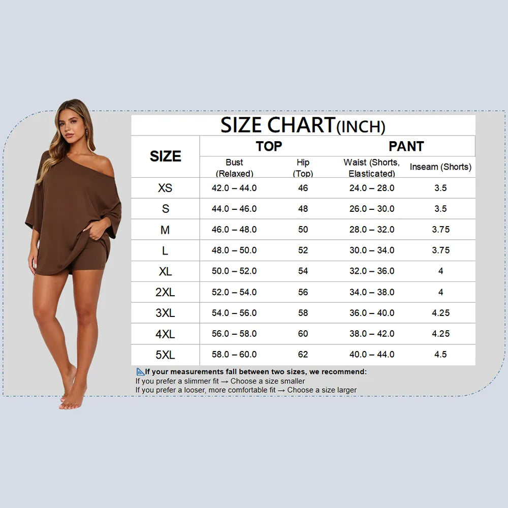 Women’s Casual Two Piece Lounge Set Off Shoulder Top & Fitted Shorts