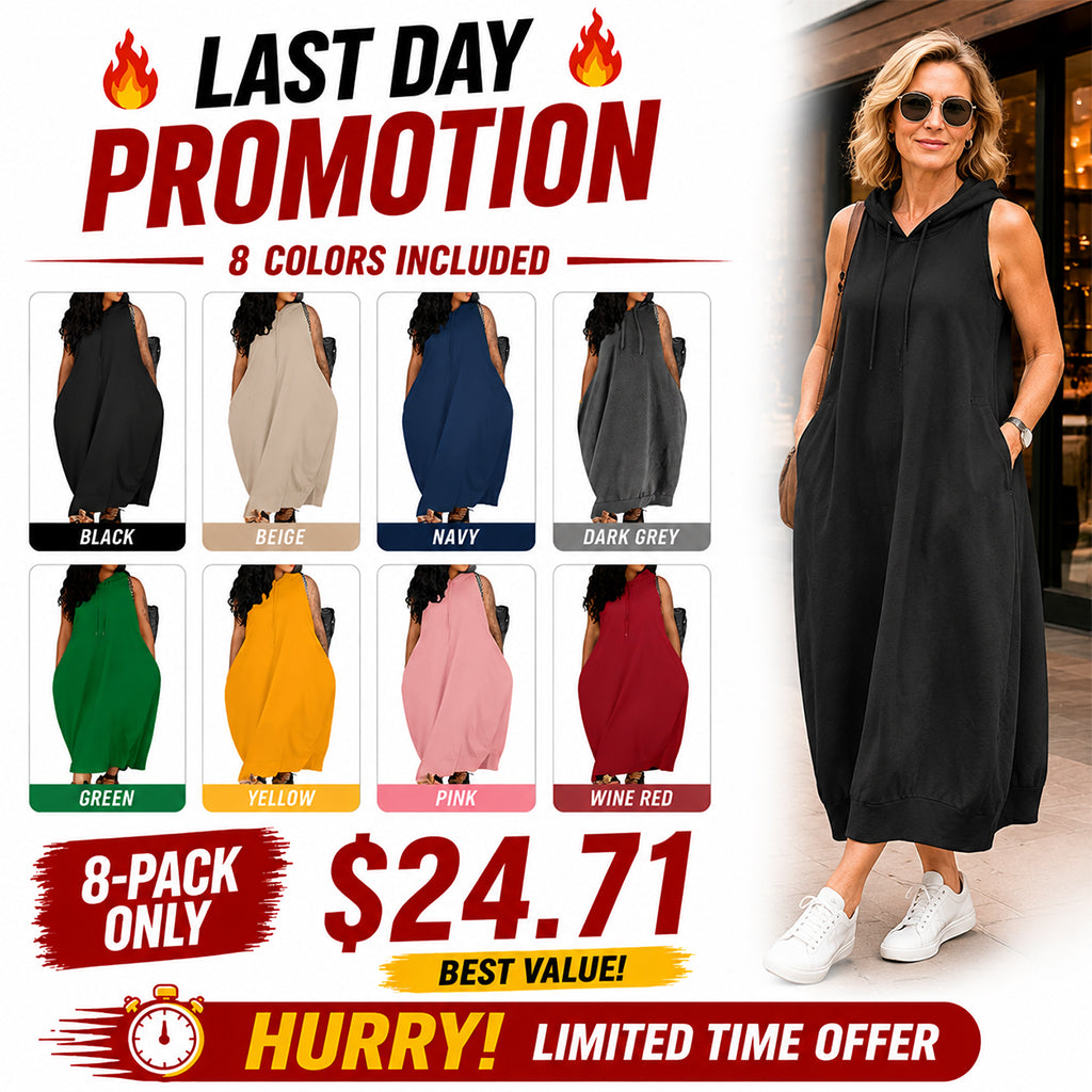 Women's Plain Drawstring Hooded Tank Dress, Casual Pocket Sleeveless Maxi Dress for Summer, Fashion Women's Clothing for Daily Wear
