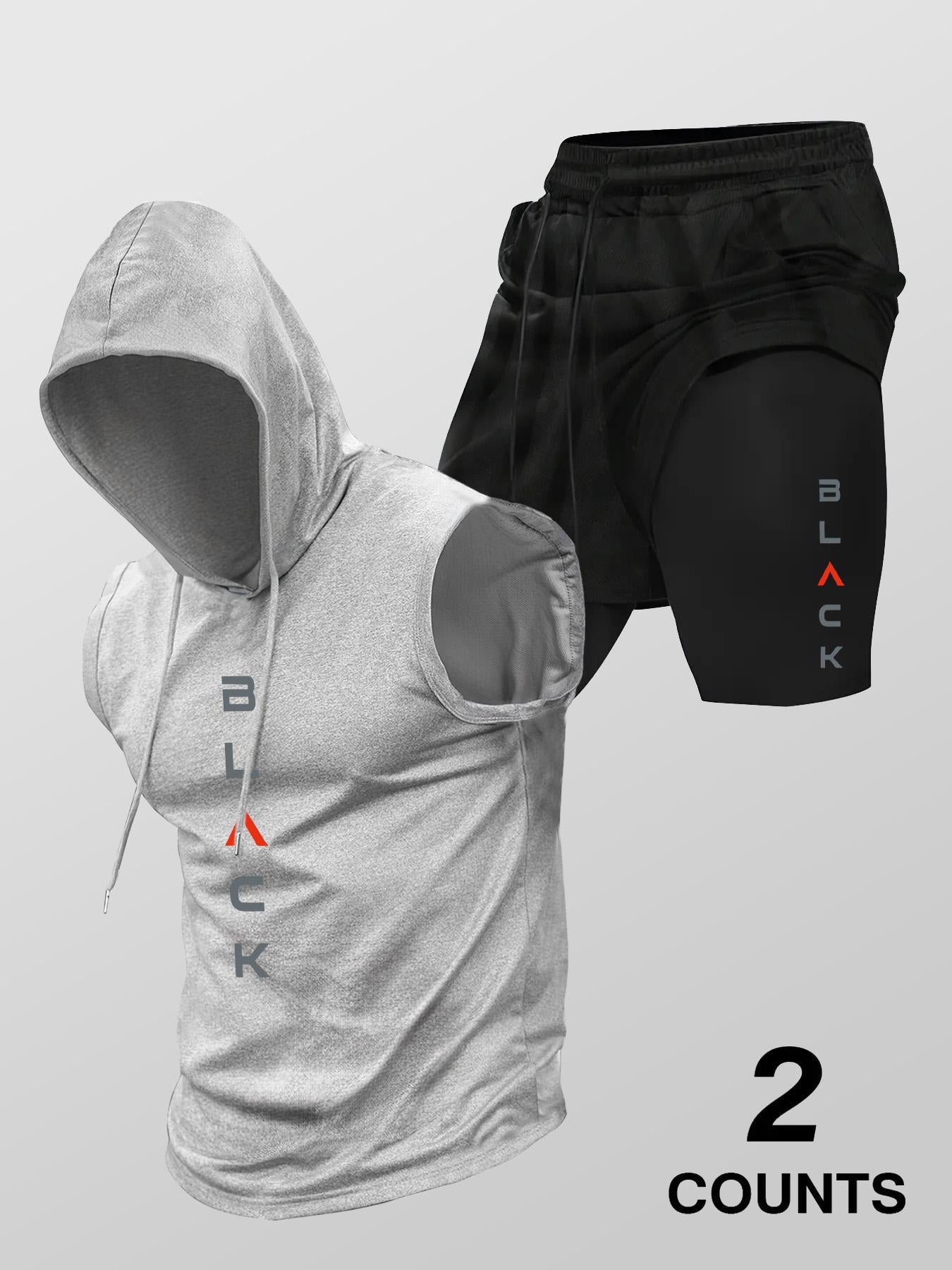 Men's Hooded Graphic Tank Top & Shorts Set