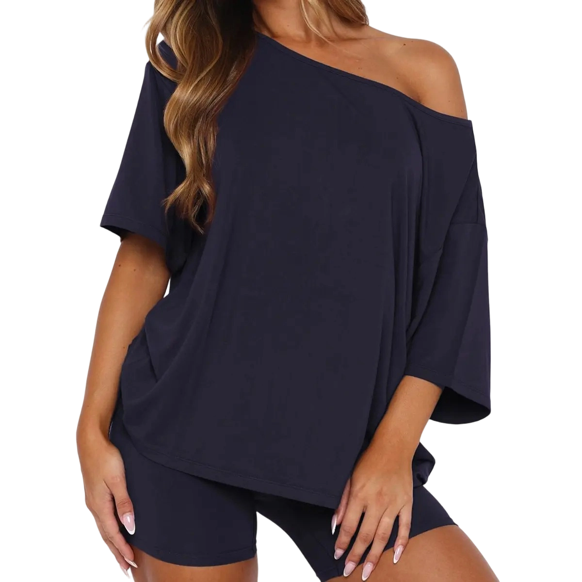 Women’s Casual Two Piece Lounge Set Off Shoulder Top & Fitted Shorts