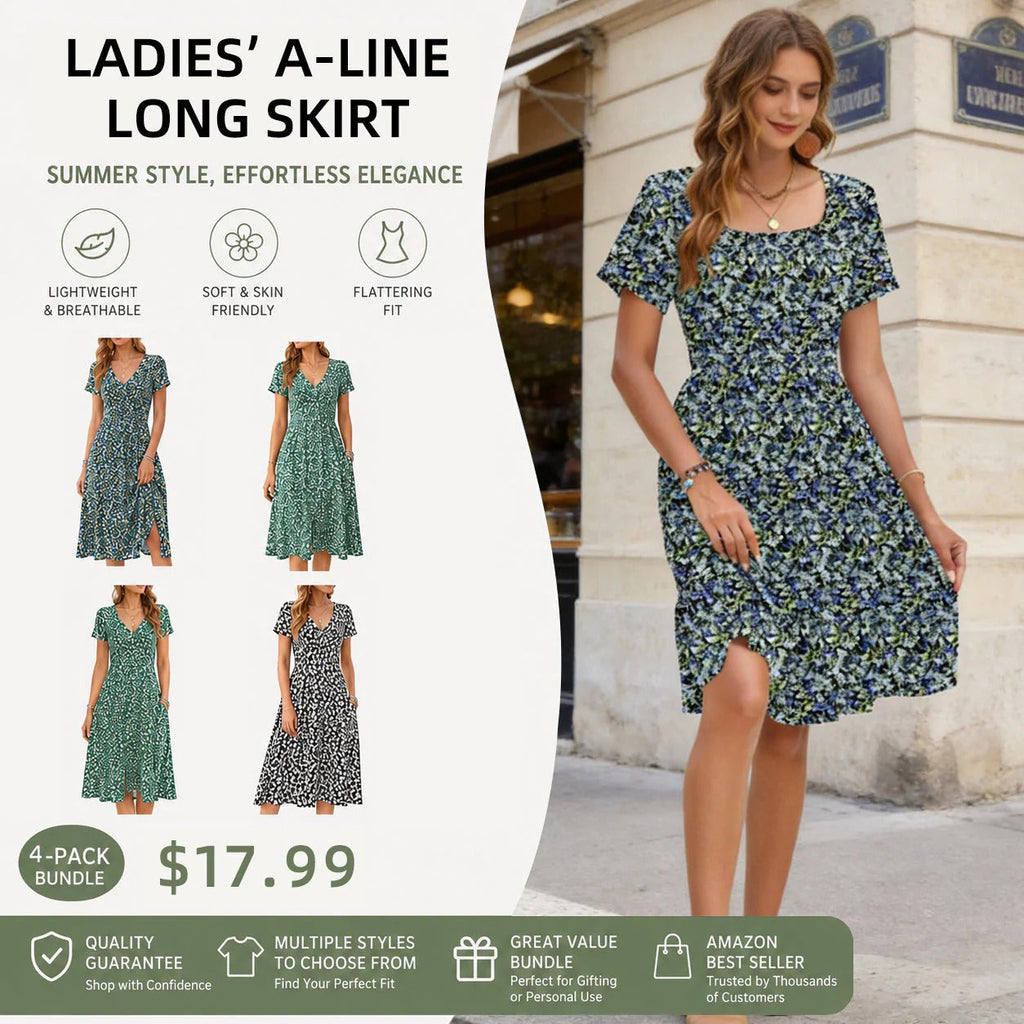 Women Square Neck Ditsy Floral Dress, Ruffle Empire Waist A-Line Sundress With Pockets